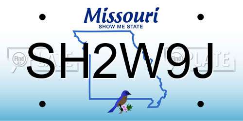 SH2W9J Missouri License Plate
