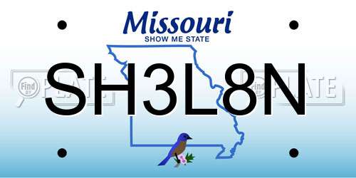 SH3L8N Missouri License Plate