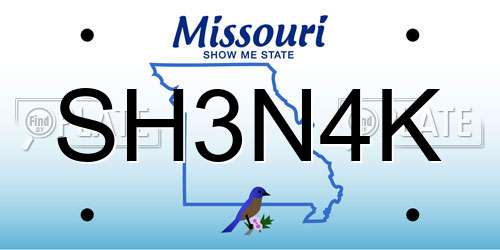SH3N4K Missouri License Plate