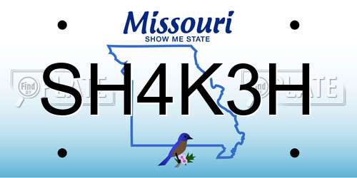 SH4K3H Missouri License Plate