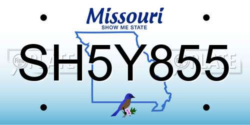 SH5Y855 Missouri License Plate