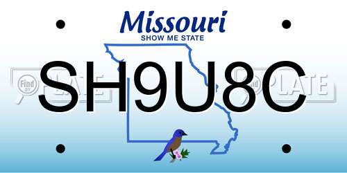 SH9U8C Missouri License Plate