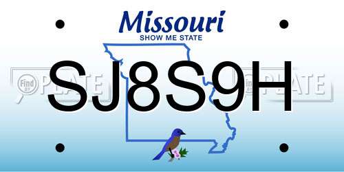 SJ8S9H Missouri License Plate