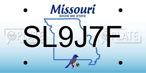 SL9J7F Missouri License Plate