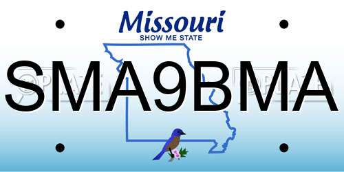 SMA9BMA Missouri License Plate
