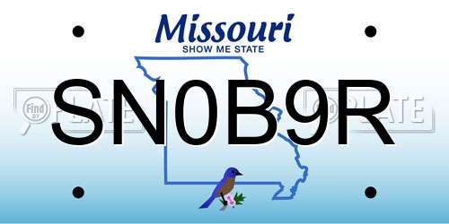 SN0B9R Missouri License Plate