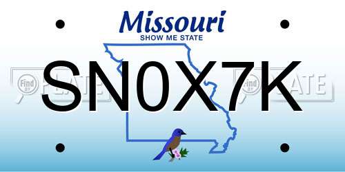 SN0X7K Missouri License Plate
