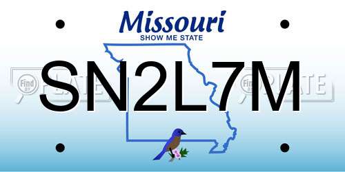 SN2L7M Missouri License Plate