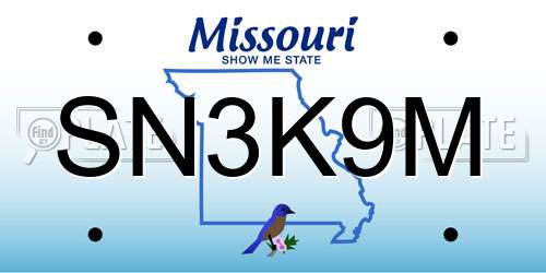 SN3K9M Missouri License Plate