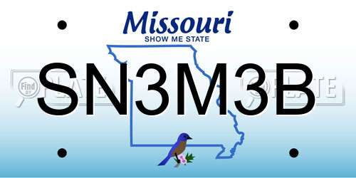 SN3M3B Missouri License Plate