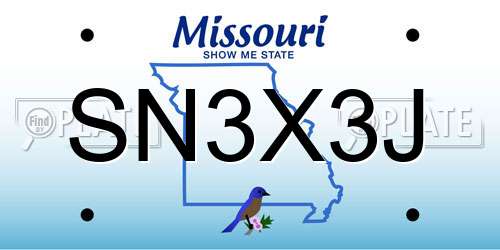 SN3X3J Missouri License Plate