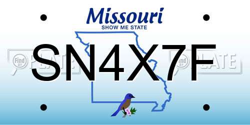 SN4X7F Missouri License Plate