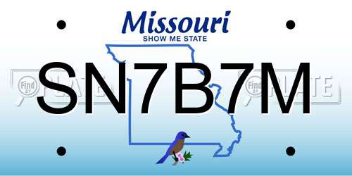 SN7B7M Missouri License Plate