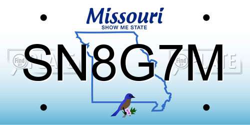 SN8G7M Missouri License Plate