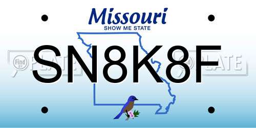 SN8K8F Missouri License Plate