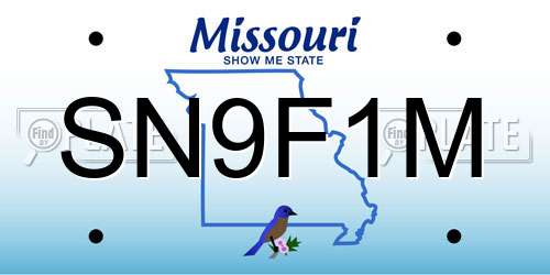 SN9F1M Missouri License Plate
