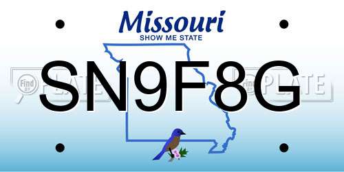 SN9F8G Missouri License Plate