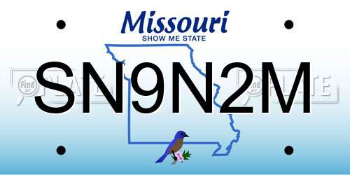 SN9N2M Missouri License Plate
