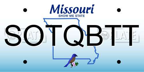 SOTQBTT Missouri License Plate