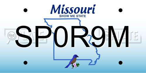 SP0R9M Missouri License Plate