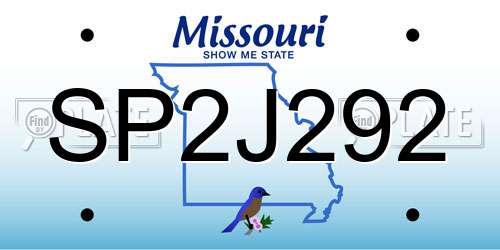 SP2J292 Missouri License Plate