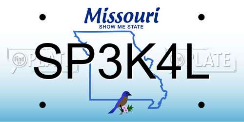 SP3K4L Missouri License Plate