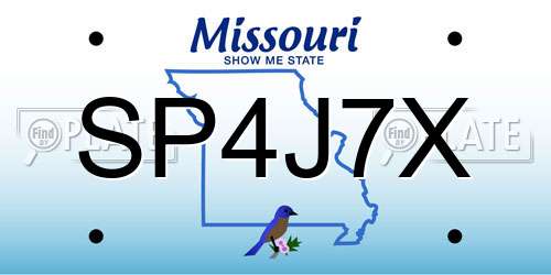SP4J7X Missouri License Plate