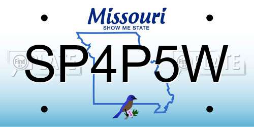 SP4P5W Missouri License Plate