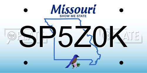 SP5Z0K Missouri License Plate