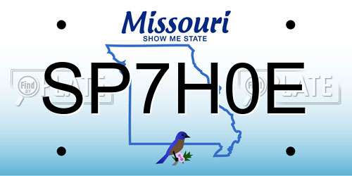 SP7H0E Missouri License Plate