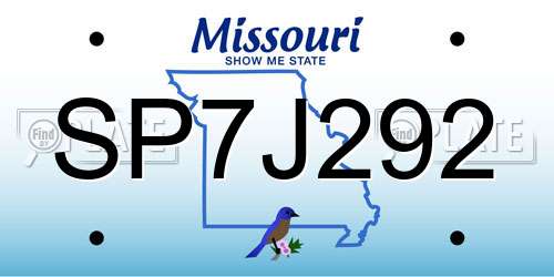 SP7J292 Missouri License Plate