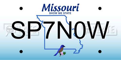 SP7N0W Missouri License Plate
