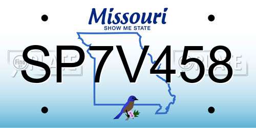 SP7V458 Missouri License Plate