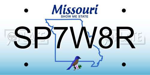 SP7W8R Missouri License Plate