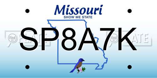 SP8A7K Missouri License Plate