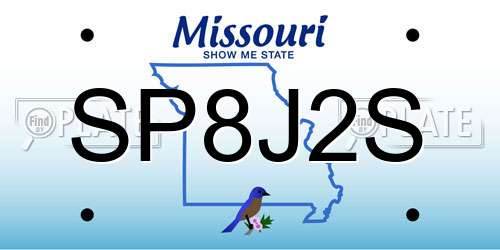 SP8J2S Missouri License Plate