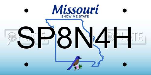 SP8N4H Missouri License Plate