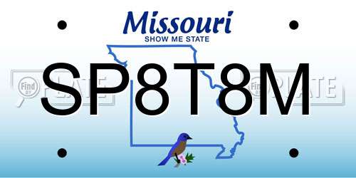 SP8T8M Missouri License Plate