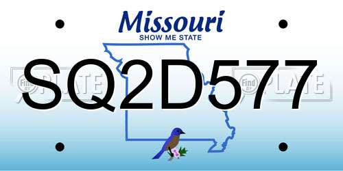 SQ2D577 Missouri License Plate