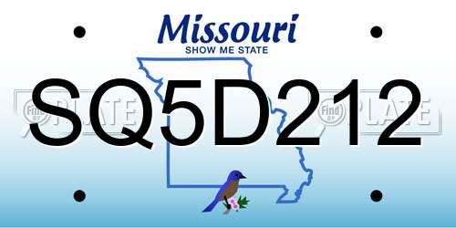 SQ5D212 Missouri License Plate