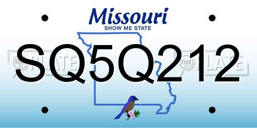 SQ5Q212 Missouri License Plate