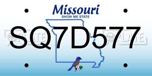 SQ7D577 Missouri License Plate