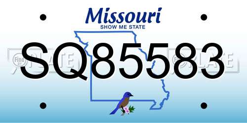 SQ85583 Missouri License Plate