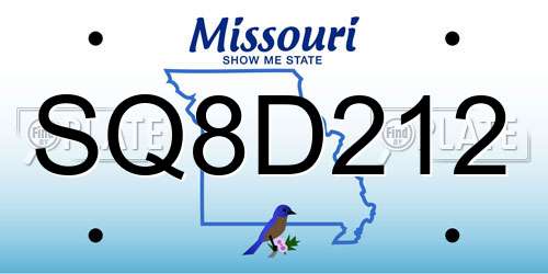 SQ8D212 Missouri License Plate
