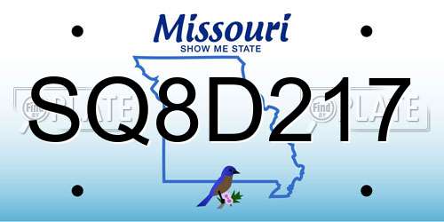 SQ8D217 Missouri License Plate
