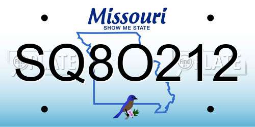 SQ8O212 Missouri License Plate