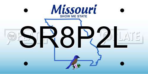 SR8P2L Missouri License Plate