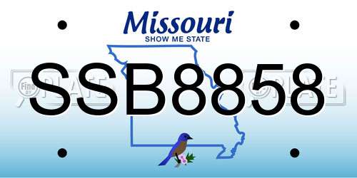 SSB8858 Missouri License Plate