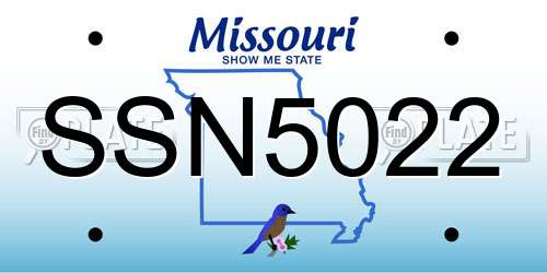 SSN5022 Missouri License Plate