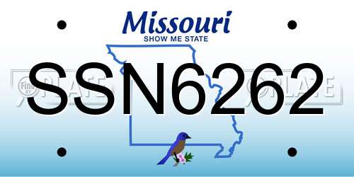 SSN6262 Missouri License Plate